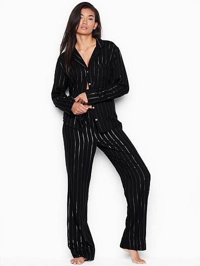 Пижама Victoria's Secret Black Lurex Stripe фланелевая, XS.Short