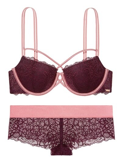 Комплект Victoria's Secret Pink Date Strappy бюстгальтер кружевной и трусики, 80B+S